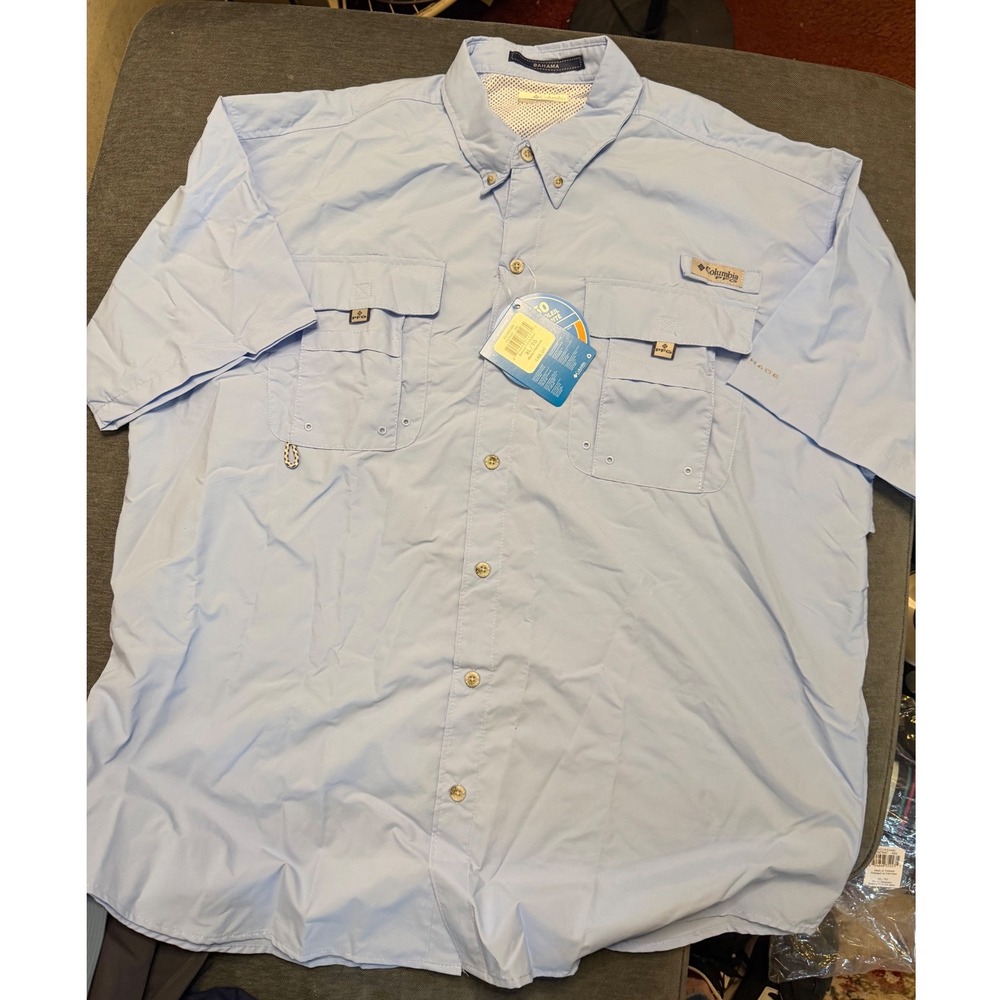 Columbia PFG Bahama II Short Sleeve Fishing Shirt Blue XL FM7047-486 UPF 50 Mens